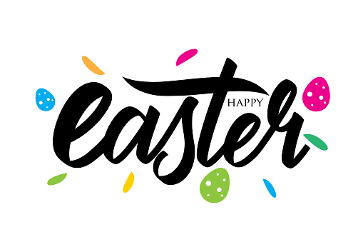 Happy Easter lettering for Paschal greeting card. Vector springtime holiday vector stock illustration