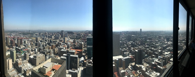 Wide angle shot of the skyline in the city of Johannesburg