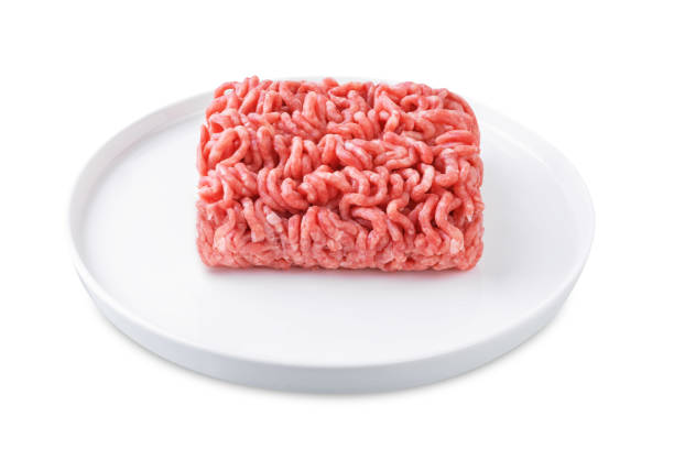 istock Raw fresh minced meat on a white isolated background 1455081535