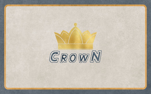 An illustration of a crown with writing under it isolated on a carpet-textured background