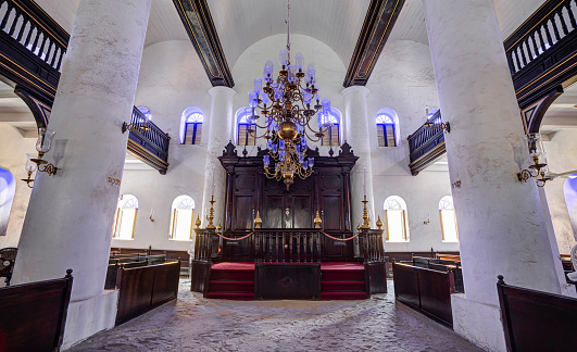 January photo with interior of a stone church (Vallentuna, Sweden)