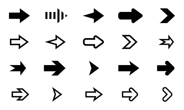 白い背景に矢印アイコンベクター画像のセット。右方向の矢印。黒いポインター。 - 矢印点のイラスト素材／クリップアート素材／マンガ素材／アイコン素材