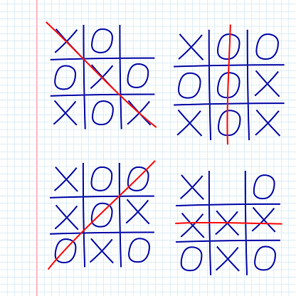 Set of Tic-tac-toe game on paper. Hand draw. Gambling game. Vector 10 Eps.