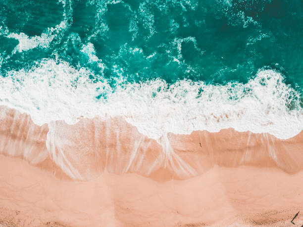 istock Aerial view of a sandy shore and foamy waves 1455089924