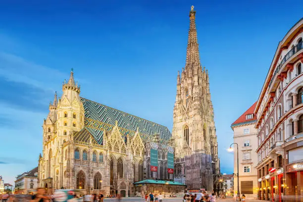 Stephansplatz in downtown Vienna Austria with St Stephen's Cathedral (Stephansdom) in the background.