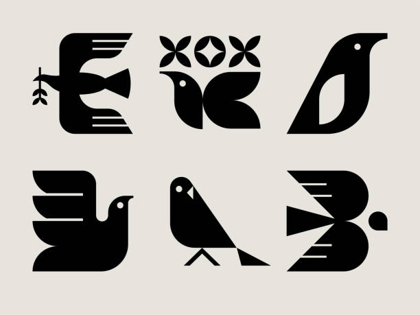 Mid-century Modern Bird Icons Mid-century Modern Bird Icons songbird stock illustrations