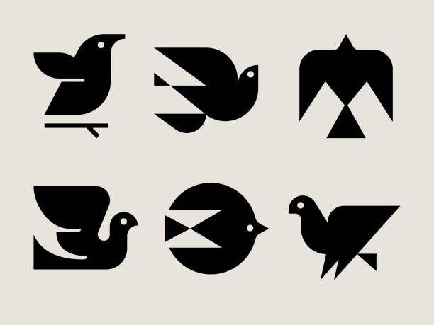 illustrazioni stock, clip art, cartoni animati e icone di tendenza di icone degli uccelli moderni della metà del secolo - bird