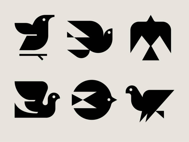 mid-century modern bird icons - kuş stock illustrations