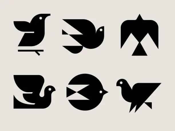 Vector illustration of Mid-century Modern Bird Icons