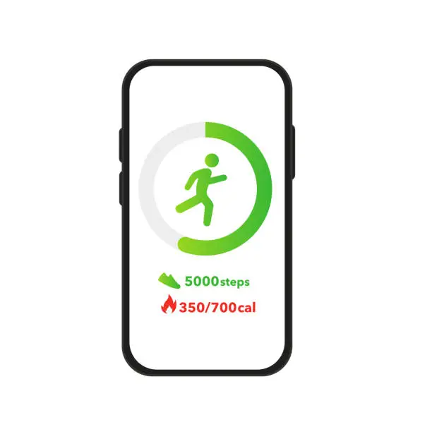 Vector illustration of Banner on the phone for burning calories, sports, steps. Vector illustration