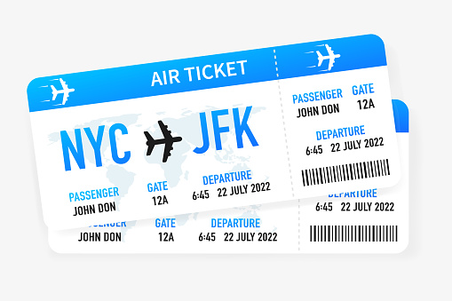 two blue plane tickets on a white background. Vector illustration