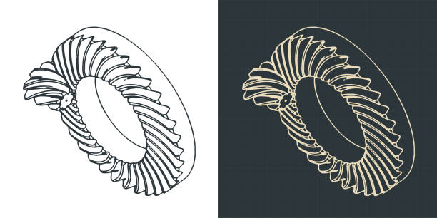 比率スパイラルベベルギアアイソメトリック設計図 - spiral bevel gear点のイラスト素材／クリップアート素材／マンガ素材／アイコン素材