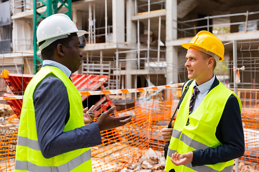 Civil Engineer Explaining Images Two Civil Engineers Communicate Discussing Work Issues Stock Photo ...