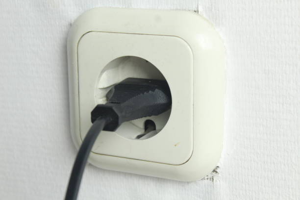 istock the socket is white on a white background with the black plug included. Electricity 1455098273