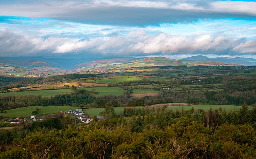 View of the mountains surrounding Avoca and Meeting of the Waters in Co. Wicklow, Ireland