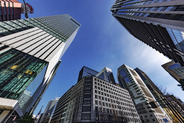 istock Buildings in Tokyo with beautiful sunlight 1455107095