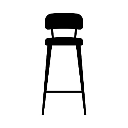 High bar stool with backrest icon. Black silhouette. Front side view. Vector simple flat graphic illustration. Isolated object on a white background. Isolate.