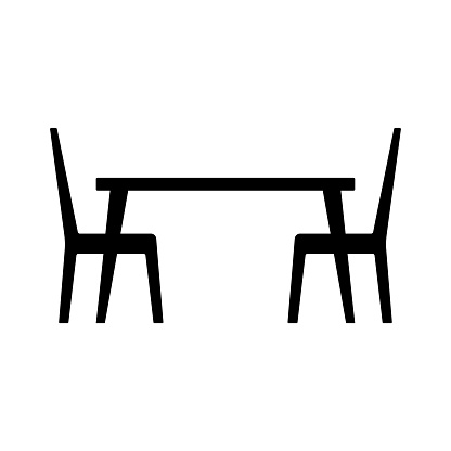 Table and chairs icon. Black silhouette. Front side view. Vector simple flat graphic illustration. Isolated object on a white background. Isolate.