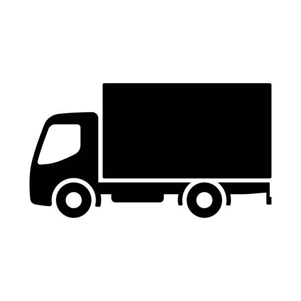 ikon van. truk pengiriman kecil. siluet hitam. tampilan samping. ilustrasi grafik datar sederhana vektor. objek terisolasi dengan latar belakang putih. mengisolasi. - mobil pikap ilustrasi stok