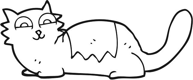 Kucing Kartun Hitam Putih Yang Digambar Dengan Tangan Bebas Ilustrasi