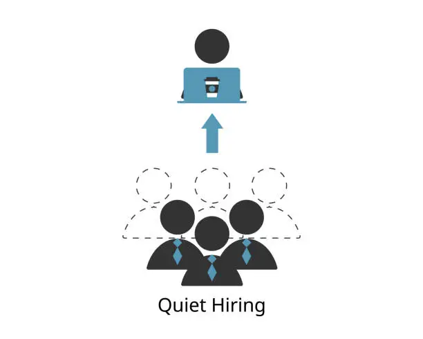 Vector illustration of quiet hiring means hiring short term contractors to keep the business running without taking on more full time employees