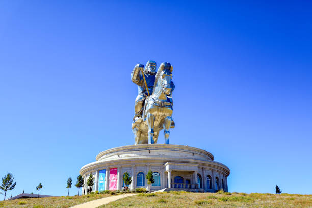 Magnificent view of Genghis Khan Bronze Horseman statue, famous tourist attraction in Mongolia, travel-friendly country