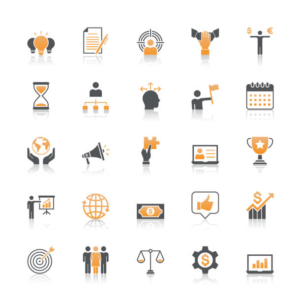 business icons with reflect on white background. - business stock illustrations