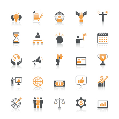 Business icons with reflect on white background.