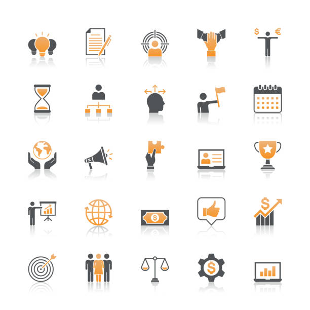 Business icons with reflect on white background. Business icons with reflect on white background. business icons set stock illustrations