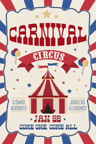ilustraciones, imágenes clip art, dibujos animados e iconos de stock de estandarte de circo. estandarte de carnaval. fondo retro circus - celebración universitaria de carnaval