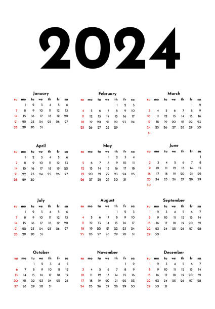 kalender für 2024 isoliert auf weißem hintergrund - calendar february desk computer stock-grafiken, -clipart, -cartoons und -symbole