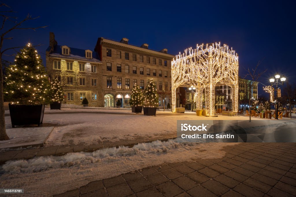 Montreal, winter decorations of Place Jacques Cartier in the old port Architecture Stock Photo