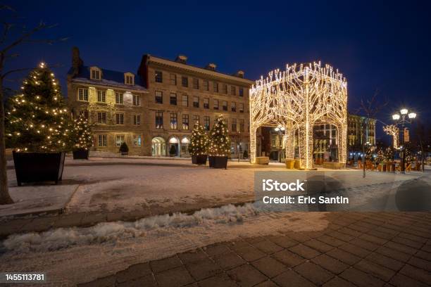 Montreal Winter Decorations Of Place Jacques Cartier In The Old Port Stock Photo - Download Image Now