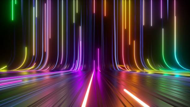 istock 3d rendering, abstract neon background with colorful spectrum. Modern wallpaper with glowing vertical lines 1455116709