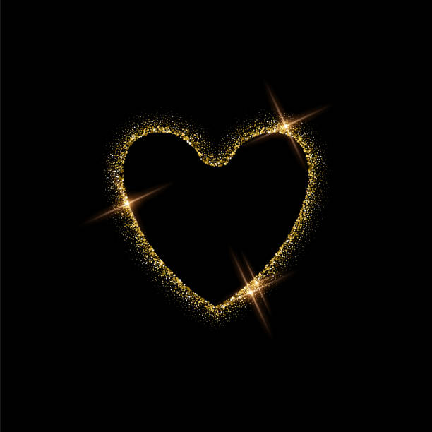 istock Heart gold frame made of glitters with bright glow light effect vector illustration. Abstract golden border from luxury metal dust for swirl portal, decorative royal award on black background 1455119029
