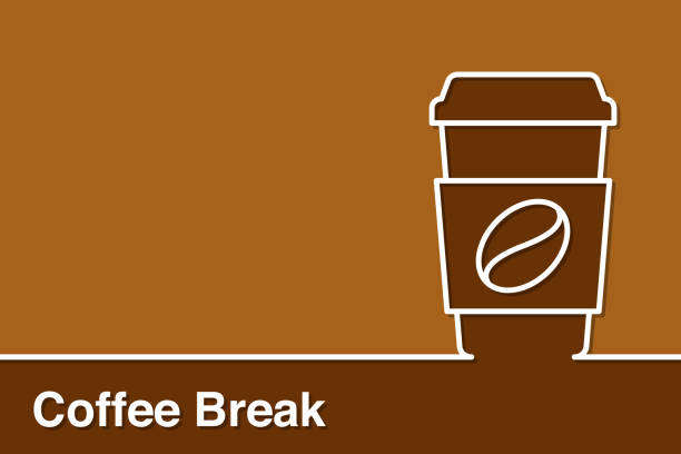 갈색 배경에 라인 커피 컵이 있는 커피 브레이크 개념 - latté cookie cappuccino coffee crop stock illustrations