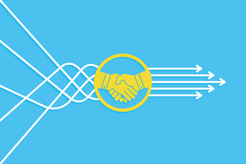 Solution Concept with Handshake on Blue Background