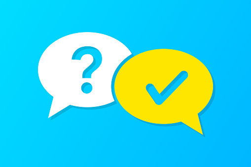 Question Concept - Speech Bubble With Question Message Sitting Over Blue Background. Vector On Isolated Blue Background.