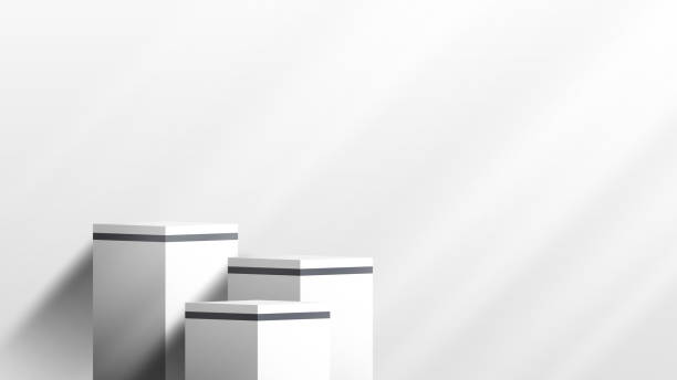 istock 3D realistic 3 white and gray color podium platform pedestal stand cube shape display with lighting on clean background 1455127370