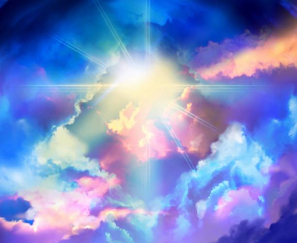 istock Fantasy background landscape  illustration of beautiful shining mysterious light and rainbow colored nebulae and stars drifting in space 1455135493