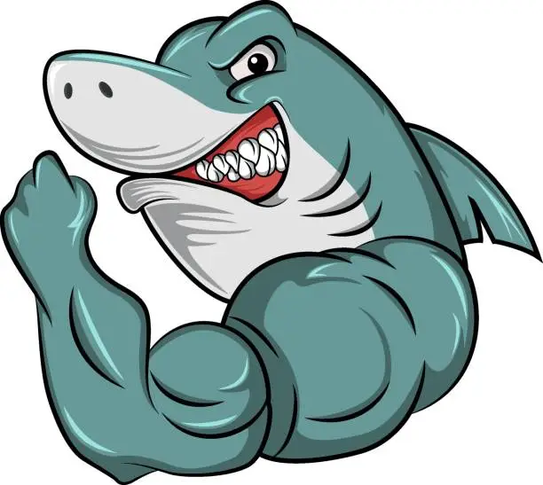 Vector illustration of Cute angry shark cartoon mascot