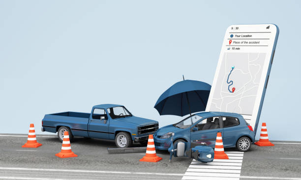 Car protection and safety assurance concept, car insurance web banner design. car accident on the road who are waiting to receive services from insurance arrived at the accident. cartoon 3d rendering Car protection and safety assurance concept, car insurance web banner design. car accident on the road who are waiting to receive services from insurance arrived at the accident. cartoon 3d rendering Commercial vehicles Insurance stock pictures, royalty-free photos & images