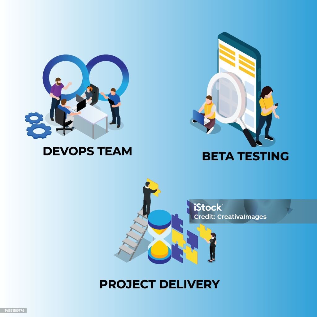 Devops Team Beta Testing Project Delivery Isometric 3d Stock ...