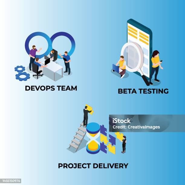 Devops Team Beta Testing Project Delivery Isometric 3d Stock ...