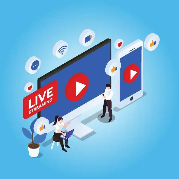 Vector illustration of Live streaming isometric 3d