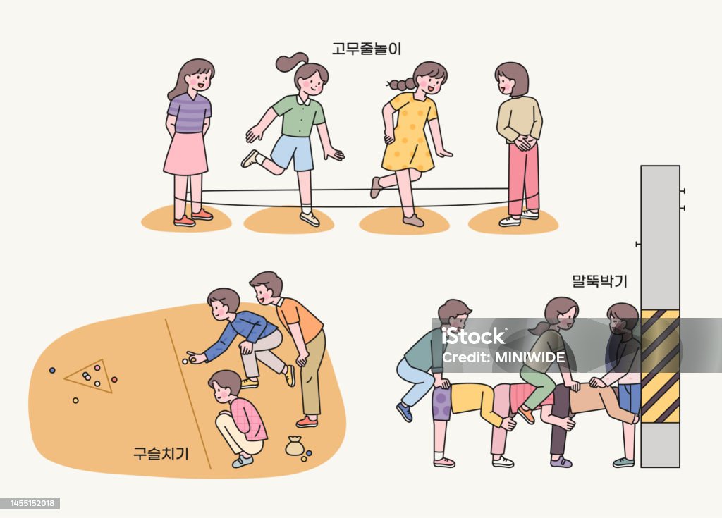 Vetores de Jogos De Infância Coreanos Tradução Coreana Rubber Band