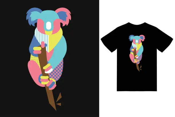 Vector illustration of Koala color illustration with t shirt design premium vector