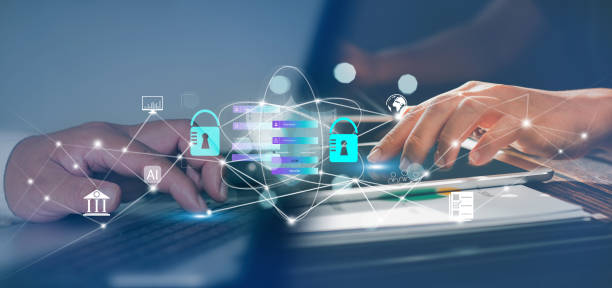 istock Cyber ​​security and privacy concept for data protection, digital biometric data.Businessman scan their fingerprints processing for access security system, network connection, virtual interface. 1455155145