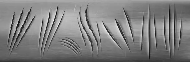 Vector illustration of Set of realistic scratch marks on grey background