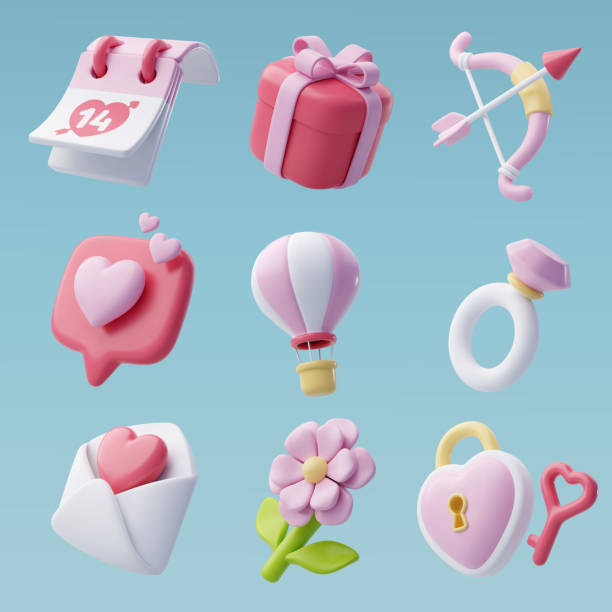 zestaw ikon wektorowych 3d walentynek i rocznicy miłosnej, koncepcji walentynkowej. - pierścień biżuteria stock illustrations